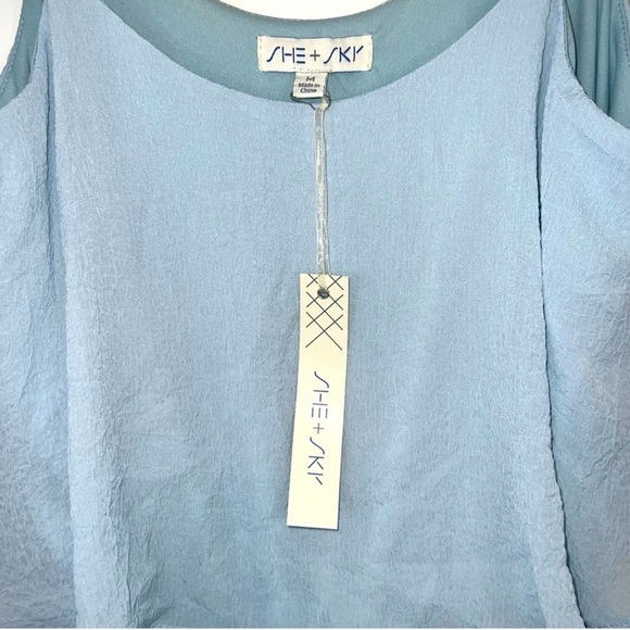 She and Sky Gauzy Layered Baby Blue One Piece Romper Shorts Tie Waist Size L - Picture 9 of 9